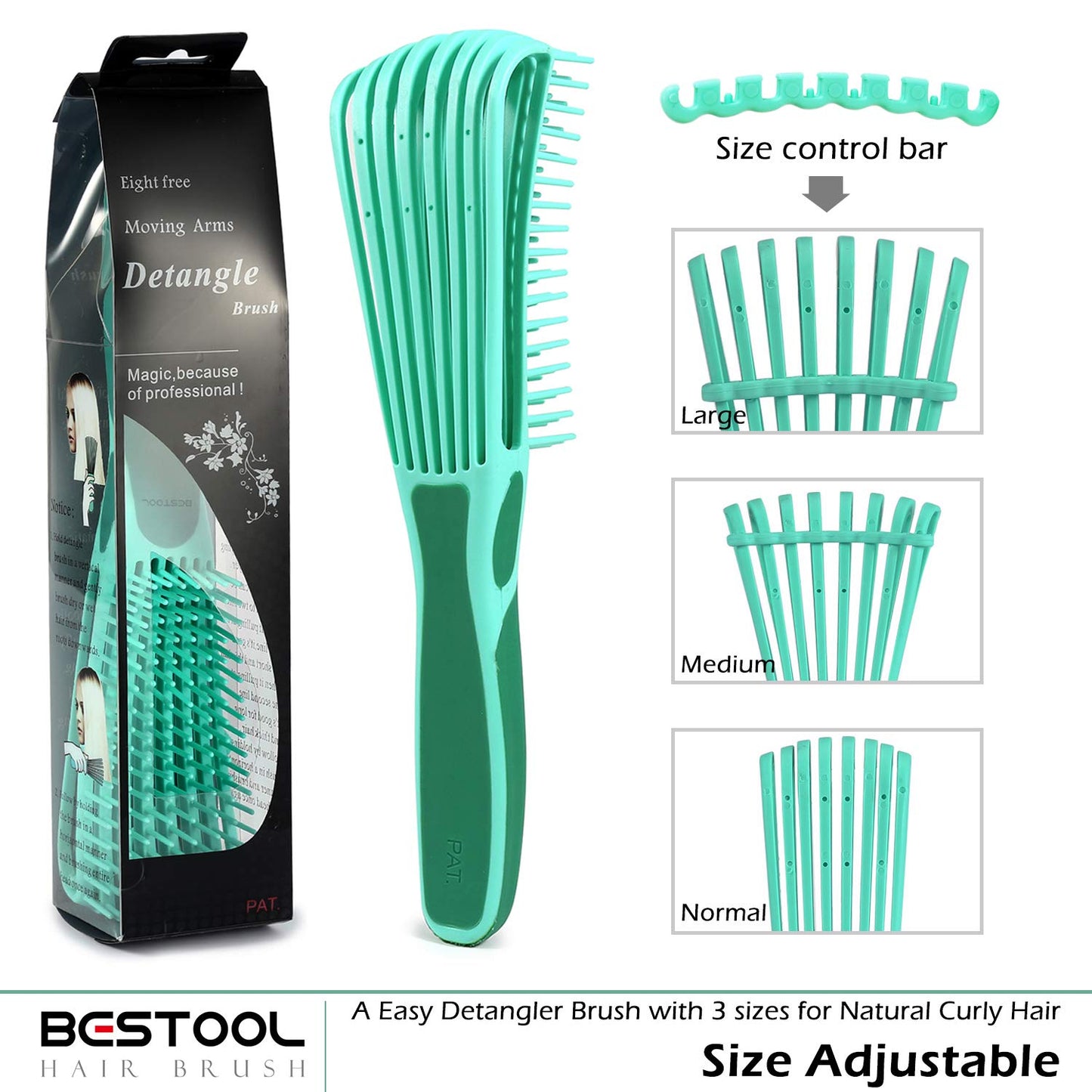 BESTOOL Detangle Hair Brush, Detangling Brush for Black Natural Hair Curly Afro 3/4abc Texture, Curly Hair Brush Faster and Easier Detangle Wet or Dry Hair with No Pain (Green)