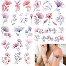 Jeffdad 20 Sheets Flowers Temporary Tattoos Stickers, Watercolor Floral Fake Tattoos for Women's Body Art Arm Back
