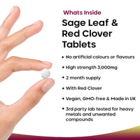 NEW LEAF PRODUCTS Sage Leaf & Red Clover Tablets for Menopause - 3000mg High Strength Perimenopause Supplements with Sage Leaf and Red Clover Menopause Supplements - Vegan Sage 120 Tablets Made in UK by New Leaf