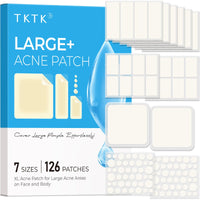 TKTK Large Pimple Patches for Face, 7 Sizes XL Acne Patches, Big Hydrocolloid Bandages for Body, Chin, Forehead, Chest, Back Zit Breakouts, Hydrocolloid Patch (7 Sizes 126 Count)