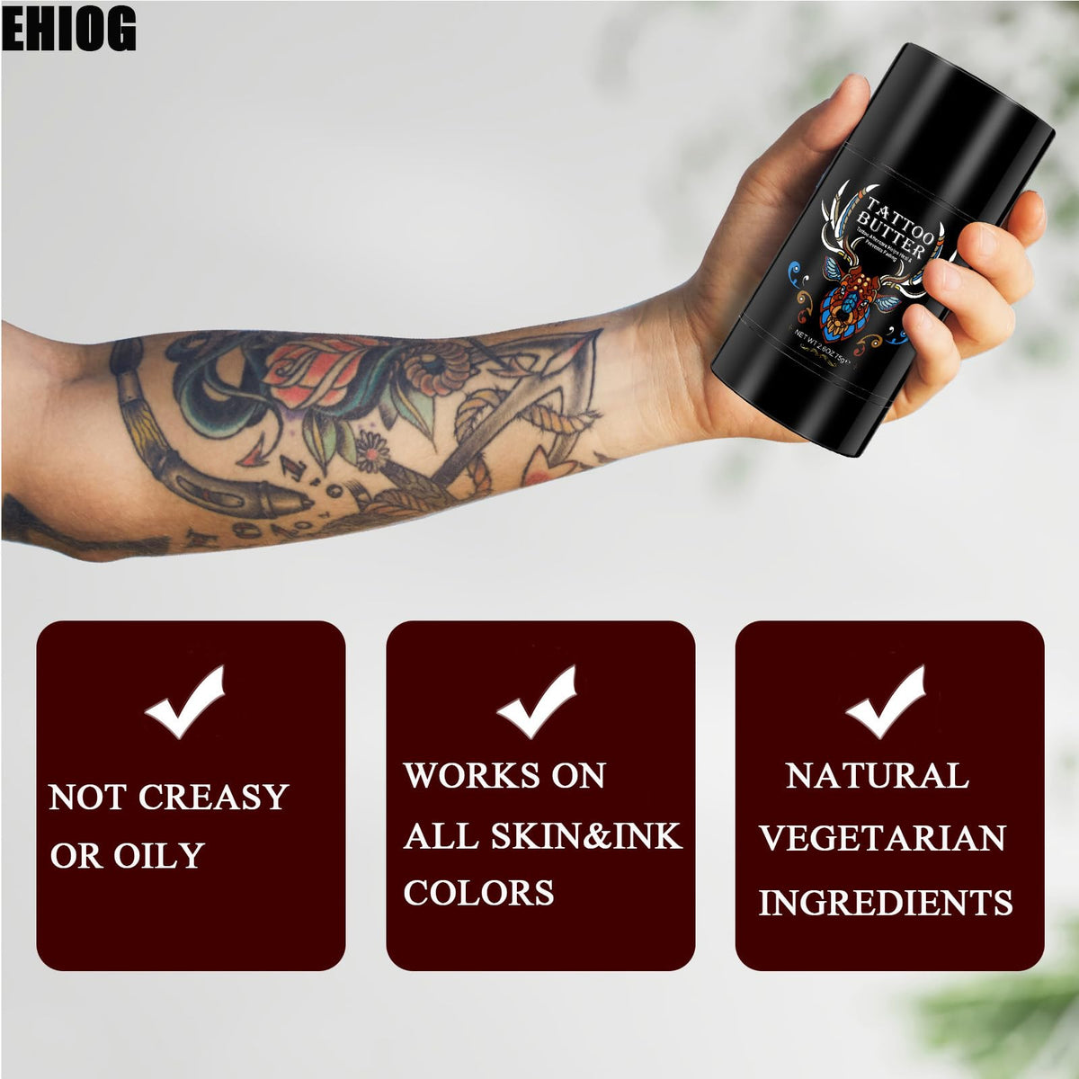 EHIOG Tattoo Balm & Aftercare Cream 75g (2.6oz) – Natural Tattoo Healing Ointment for New & Old Tattoos, Color Enhancement & Moisturizing Lotion