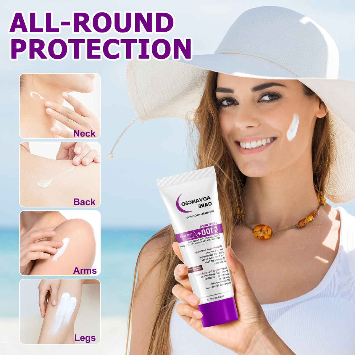 Muiefe 2Pcs Sunscreen SPF 100+, Sun Cream SPF 100 PA+++, Sunscreen Lotion For Body & Face, High Protection Against UVA & UVB, Water & Sweat Resistant, Non-Greasy, Long-Lasting Moisturizing Sun Care