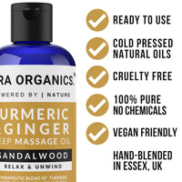 Turmeric & Ginger Massage Oil - Soothing All Natural Oil Blend For Lymphatic Drainage, Nerve, Muscle & Joint Discomfort Relief, Warming & Relaxing Massage - Sandalwood (100ml) UK Made By Sera Organics