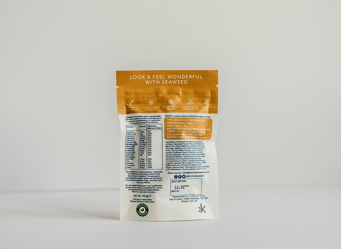 WEED & WONDERFUL Doctor Seaweed's | Beauty+ Capsules | 1 Months Supply | Organic Scottish Seaweed with Vitamins | Nails, Skin & Hair Natural Supplement