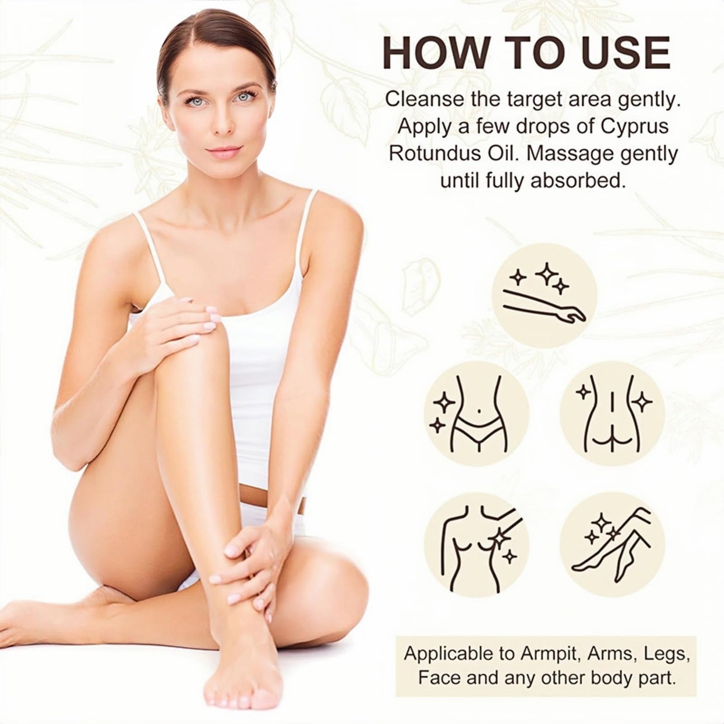 Cyperus Rotundus Oil, Premium Cyperus Oil for Hair Removal, Natural Hair Removal & Anti-Hair Growth Treatment, 100% Pure Formula for Smooth Skin, Soothes & Nourishes Sensitive Skin, 60ml Bottle