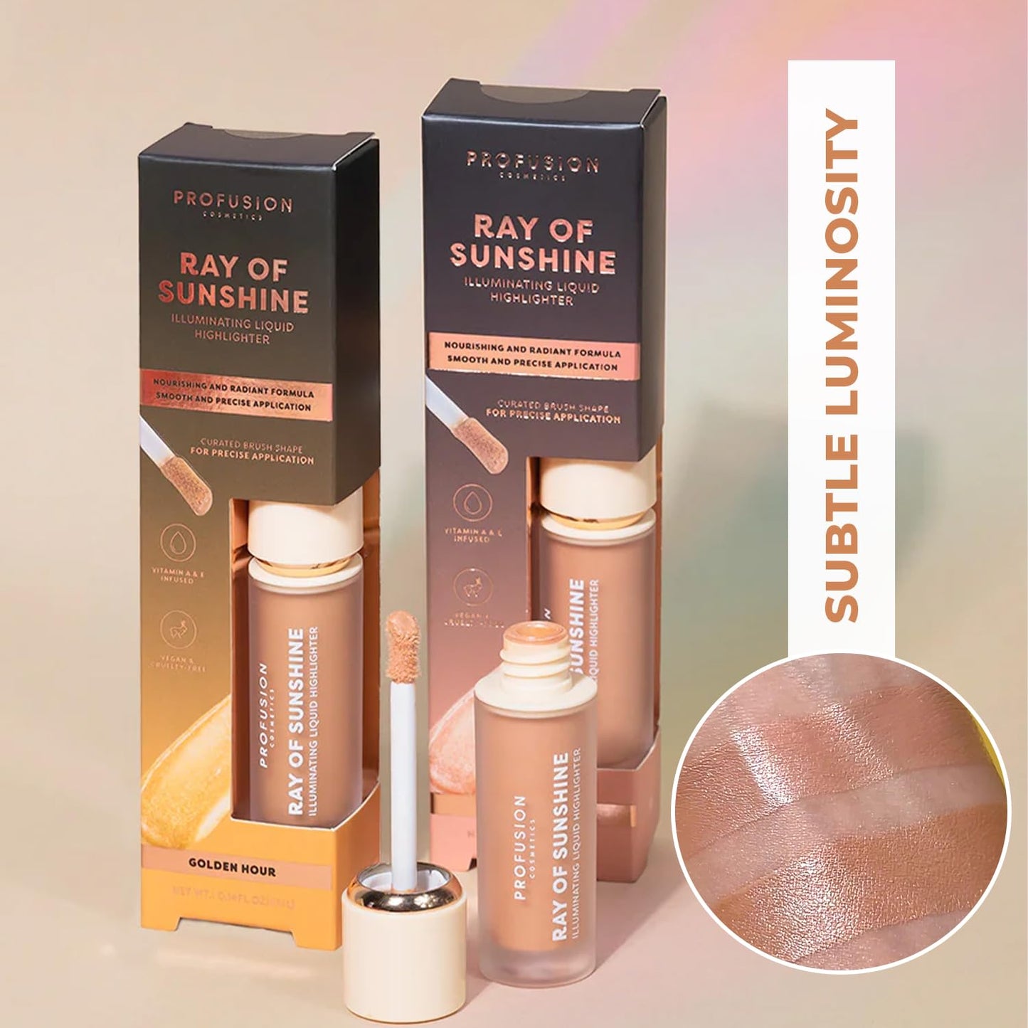 Profusion Cosmetics Ray of Sunshine Liquid Highlighter - Infused with Vitamin A & E for Subtle Luminosity, Long-Lasting Makeup Essentials for Effortless Beauty - Golden Hour