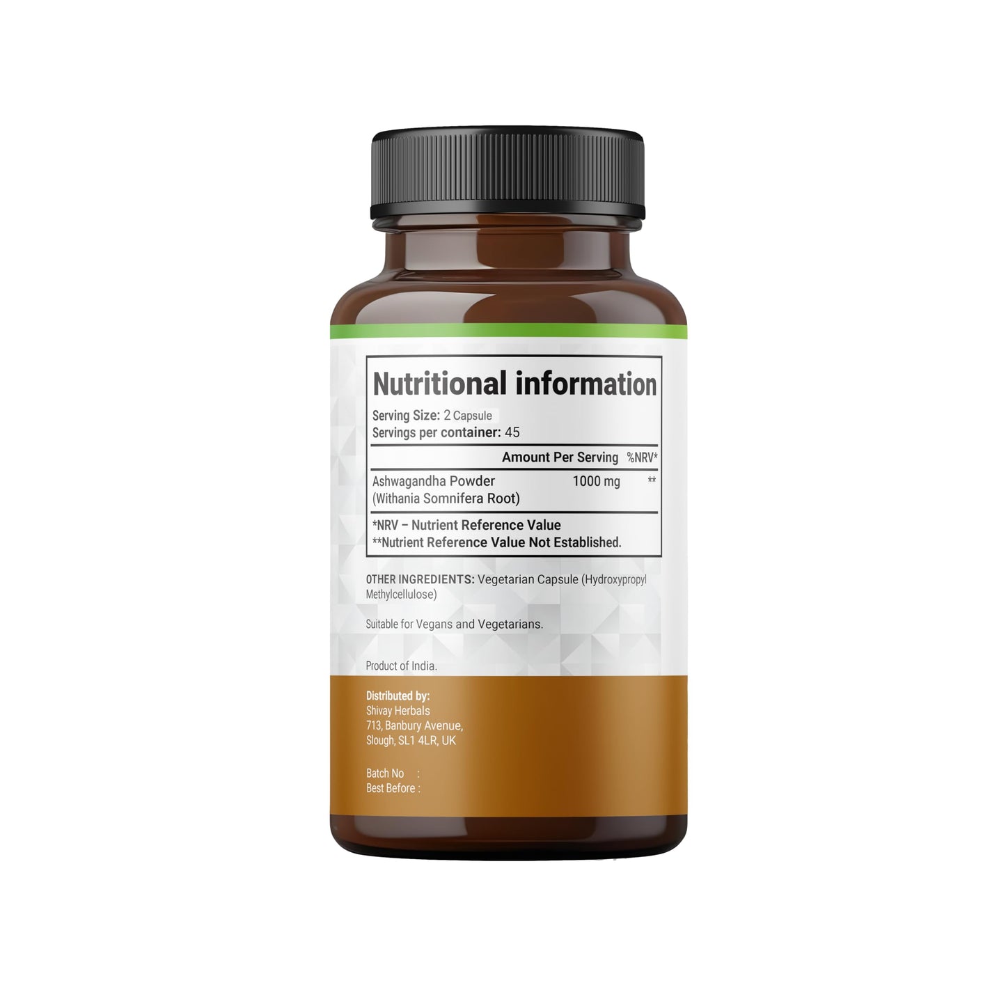 Ashwagandha 1000mg per Serving | 90 Capsules | 45 Day Supply | Vegan Capsules | Pure High Strength Ashwagandha Root Extract Supplement by Shivay Herbals