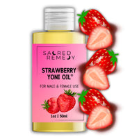 Sacred Remedy StrawberryYoni Oil Potent, Hydrating, Moisturising Lotion Oil. 100% Natural & Vegan. Reduces Friction, Chaffing & Dryness. Balances PH Level & Fresh Scent with Vitamin E (50ml)