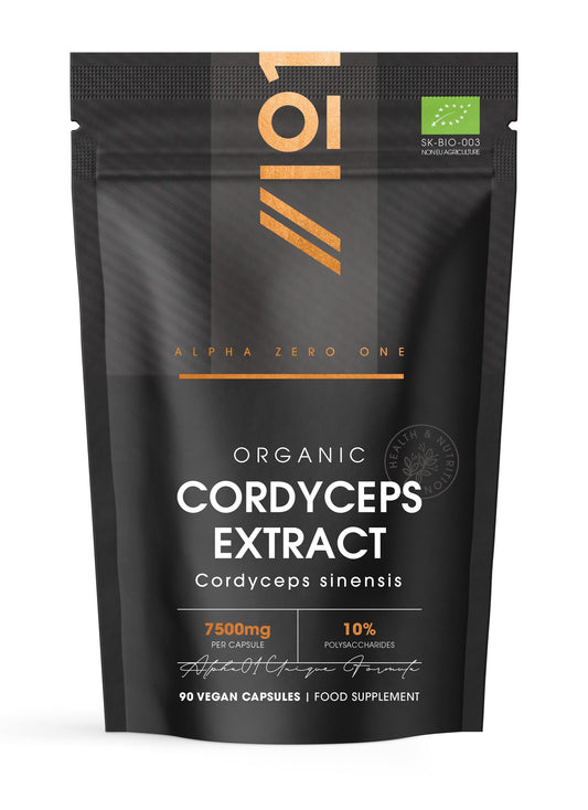 ALPHA01 Organic Cordyceps Mushroom Extract 7500mg – High Strength Polysaccharides Supplement – 90 Vegan Capsules (3 Months Supply) – Resealable and Recyclable Pouch – by Alpha01