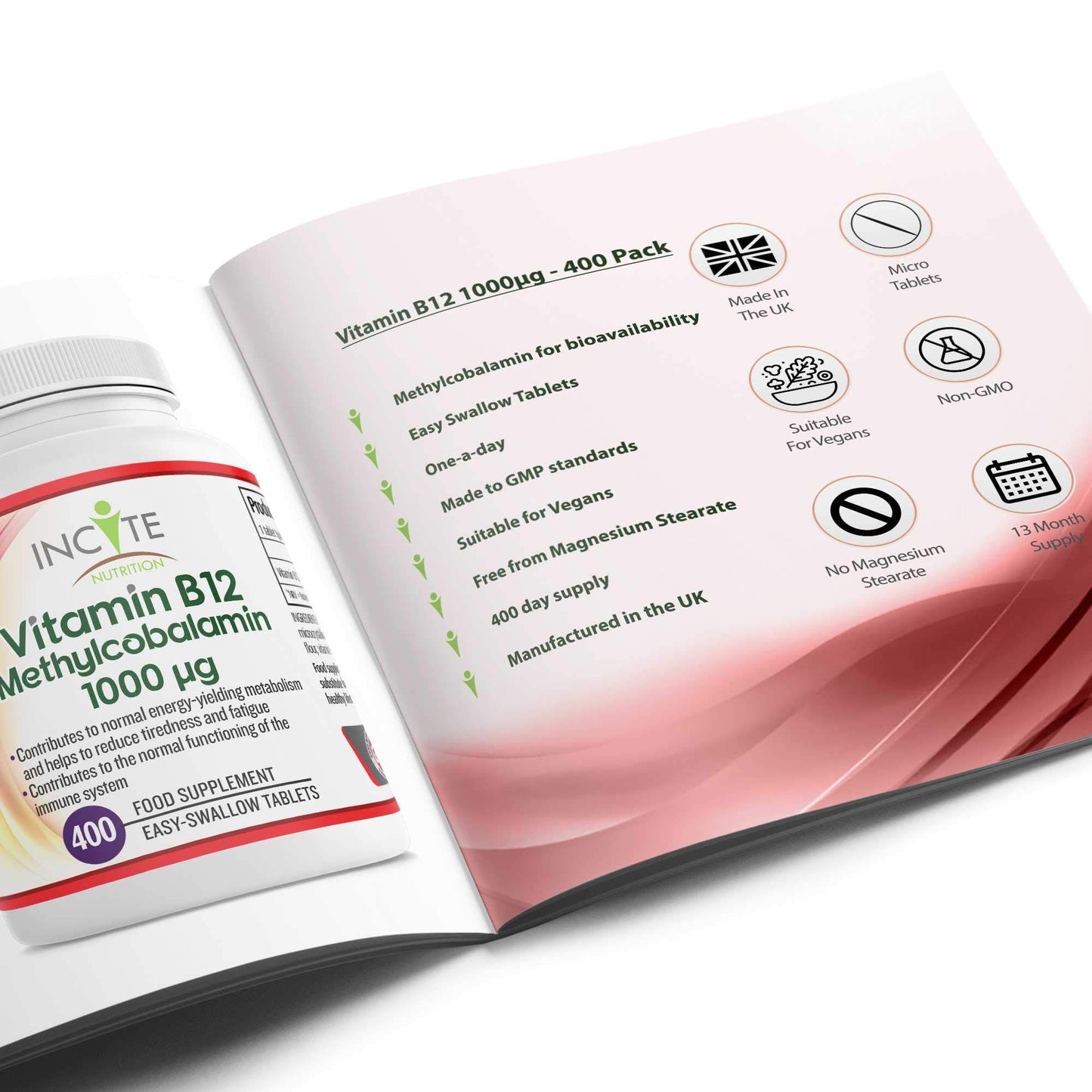 Vitamin B12 1000mcg | Methylcobalamin 400 Easy Swallow Vegan Tablets (12+ Month’s Supply) | High Strength Quality Vitamin B12 | Suitable for Vegetarian (Vitamin B12)