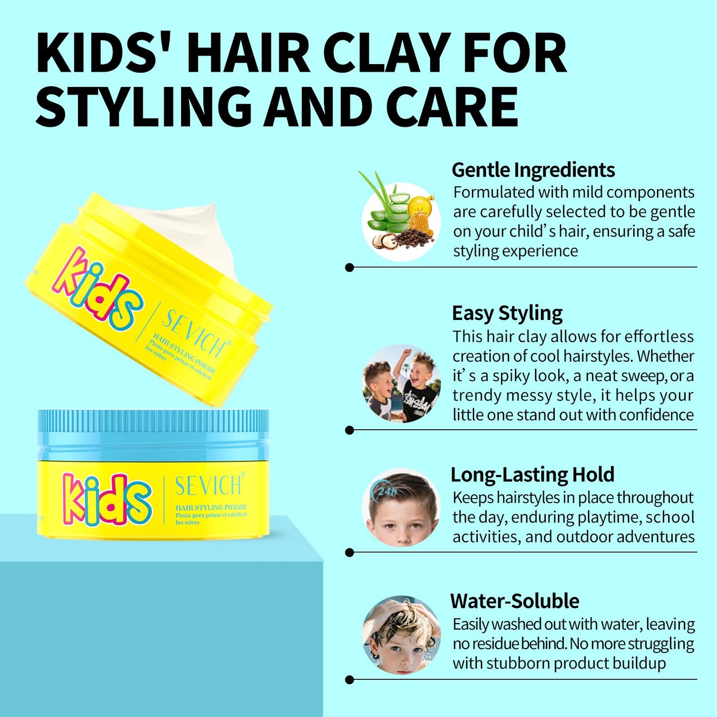 gowwim Gowwim Kids' Hair Styling Pomade， Mild and Easy to Create Cool Hairstyles, Wash with Water Without Leaving Residue, Suitable for School, Activities