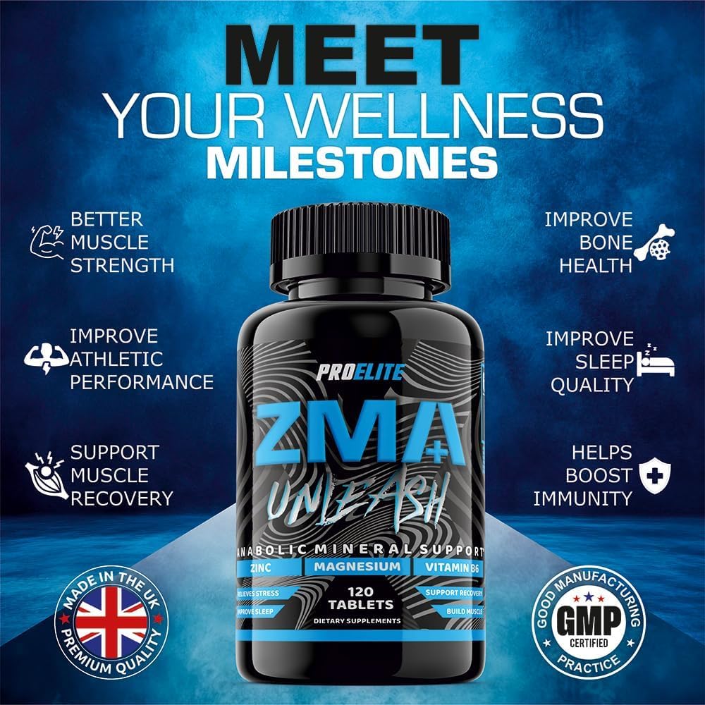 ZMB6 240 Tablets Gluten Free Vegan Vitamin B6, Magnesium and Zinc Tablet | Normal Muscle Function & Energy Yielding Metabolism | Muscle Growth & Sleep Support | PROELITE UK