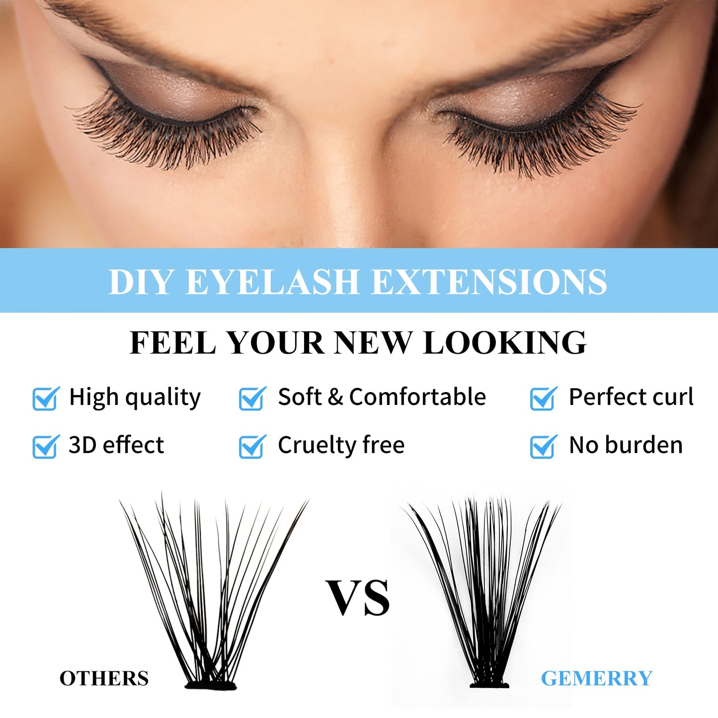 GEMERRY Individual Lashe 280pcs 0.07mm Lash Clusters 40D 8-16 MIX D Curl Cluster Lashes Soft Natural Individual Lashes Cluster Reusable DIY Eyelash Extensions(40D-D-0.07-8-16mm)