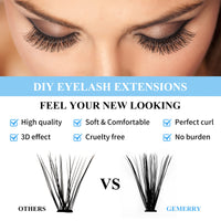 GEMERRY Cluster Lashes 240PCS Individual 0.07mm C Curl 30D+40D 8-16mm Mix Lash Ribbons Wide Stem Natural Look Eyelash Volume at Home Extensions(30D+40D-C-0.07-8-16mm)