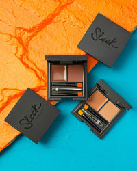 Sleek MakeUP Brow Kit, Brow Wax and Powder Kit with Tweezers and 2 Brushes, Define and Sculpt Brow with a Trazel Size Kit, Extra Dark