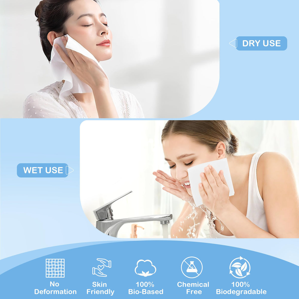 GRANNY SAYS Disposable Face Towels, 50 Count Soft Facial Wipes for Sensitive Skin, Disposable Face Cloths, Makeup Remover Dry Wipe, XL Facial Clean Towels for Makeup Removing, Cleansing Wipes