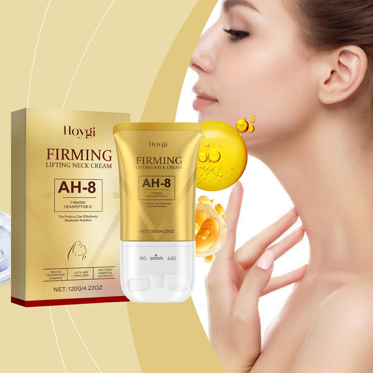 ZANPIERO Ah-8 Firming Neck Cream, Tighten And Lift Neck Cream, Neck Firming Creams Contain Hexapeptide, With Double Roller Massage, Reduce Wrinkles Fine Lines And Double Chin, Firm And Lift Sagging Skin 2 pcs