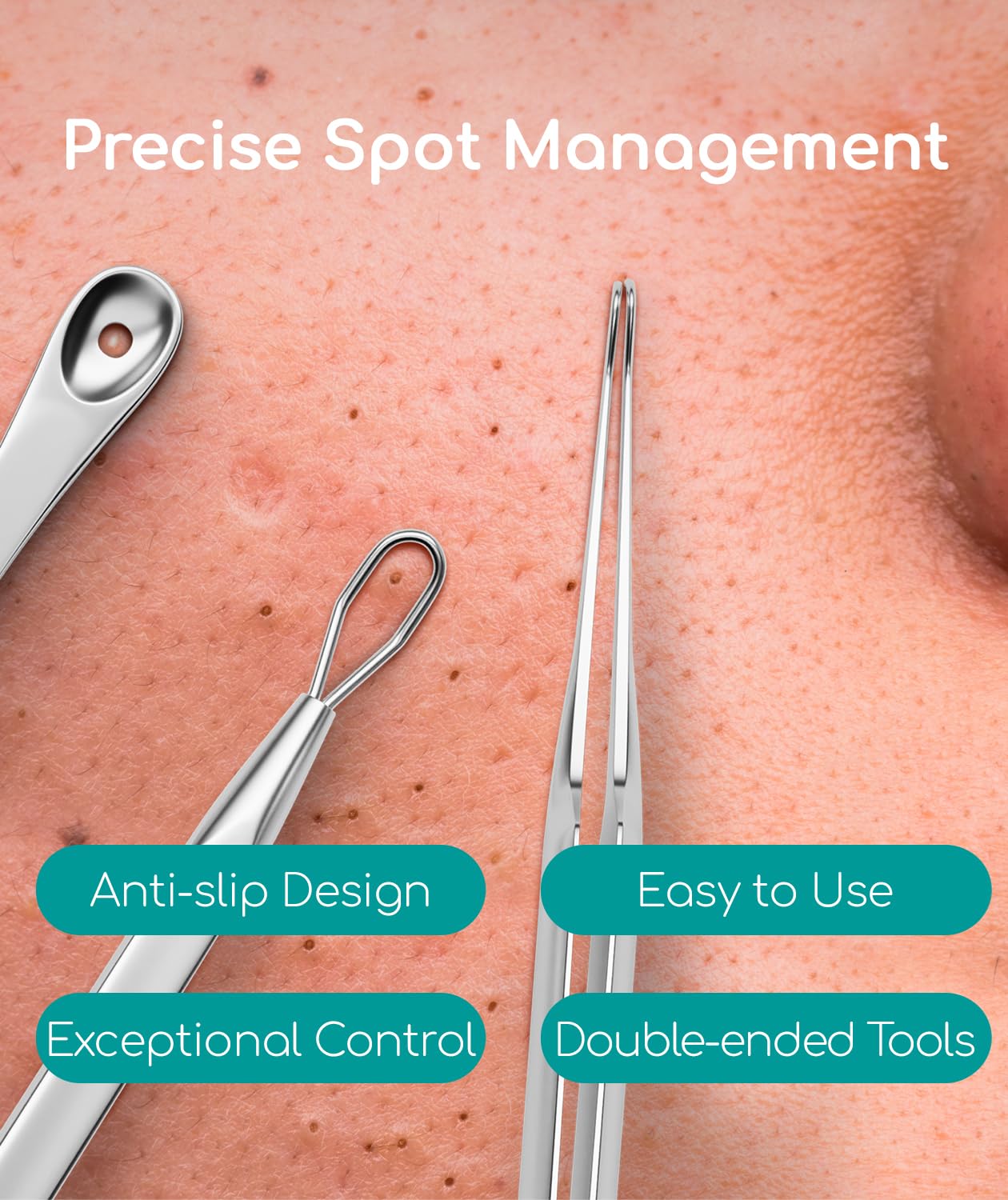 Medi Grade Blackhead Remover Tools - Effective Spot Treatment Popping Kit for Acne Prone Skin - 7 Skincare Tools with 50 Sheets of Oil Absorbing Blotting Paper, Pimple Popper Spot Treatment Kit