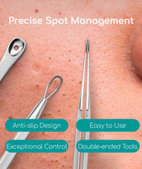 Medi Grade Blackhead Remover Tools - Effective Spot Treatment Popping Kit for Acne Prone Skin - 7 Skincare Tools with 50 Sheets of Oil Absorbing Blotting Paper, Pimple Popper Spot Treatment Kit