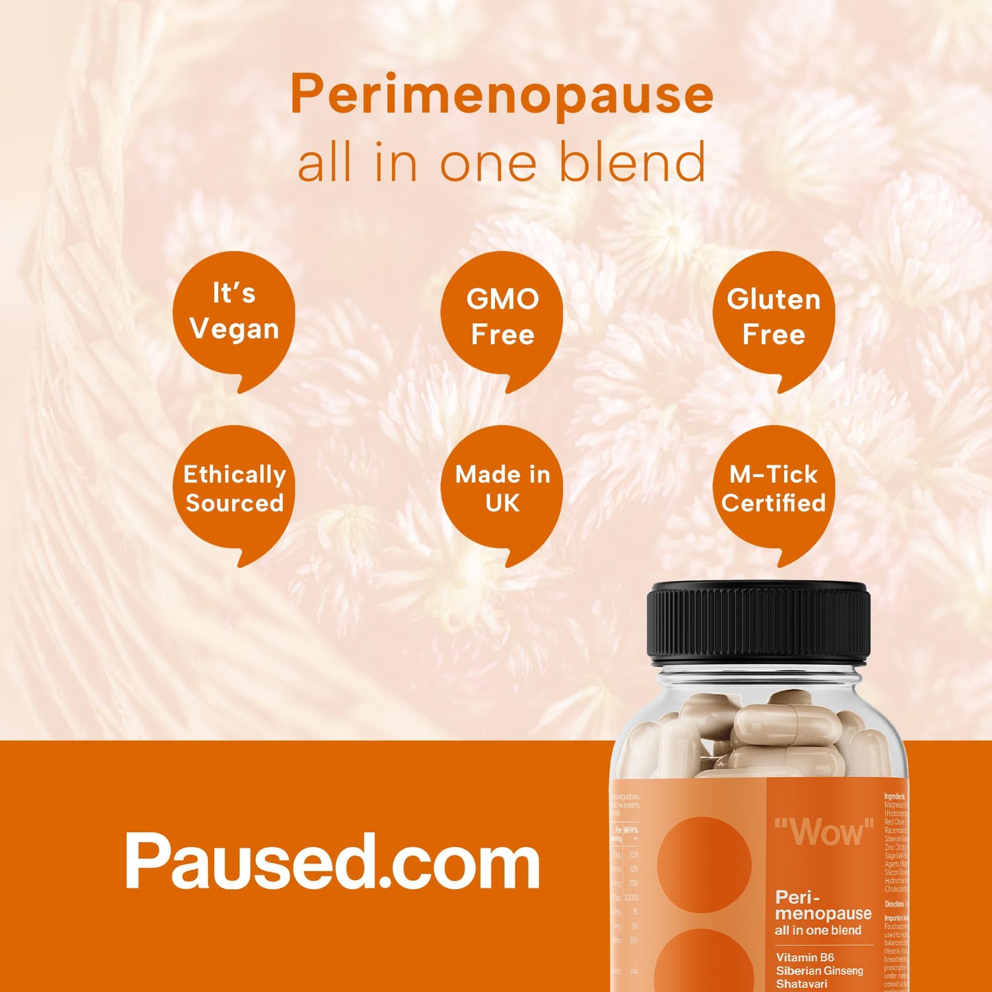 Paused All in One PeriMenopause Relief - 60 Vegan Capsules | Hormone Balance Support | Natural Phytoestrogens | Red Clover & Shatavari Blend | Eases Hot Flushes & Fatigue | Non-GMO, Gluten-Free