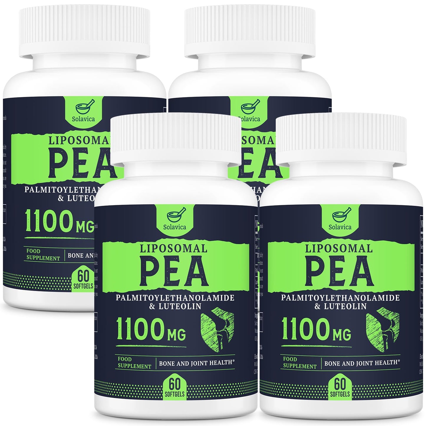 Liposomal Palmitoylethanolamide (Pea) 1100mg with Luteolin, Micronized Pea - High Purity, Super Absorption and Optimal Effectiveness, 60 Softgels (Pack of 4)