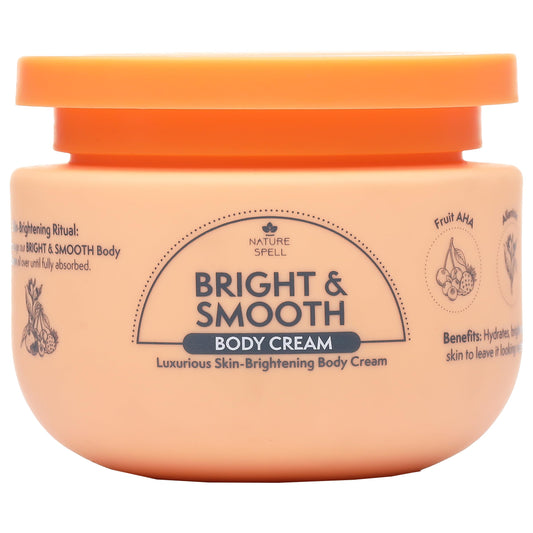 Nature Spell Bright & Smooth Body Cream, Brightening and Hydrating for All Skin Types, with Vitamin C, Fruit AHA, Allantoin, Vegan, 250ml