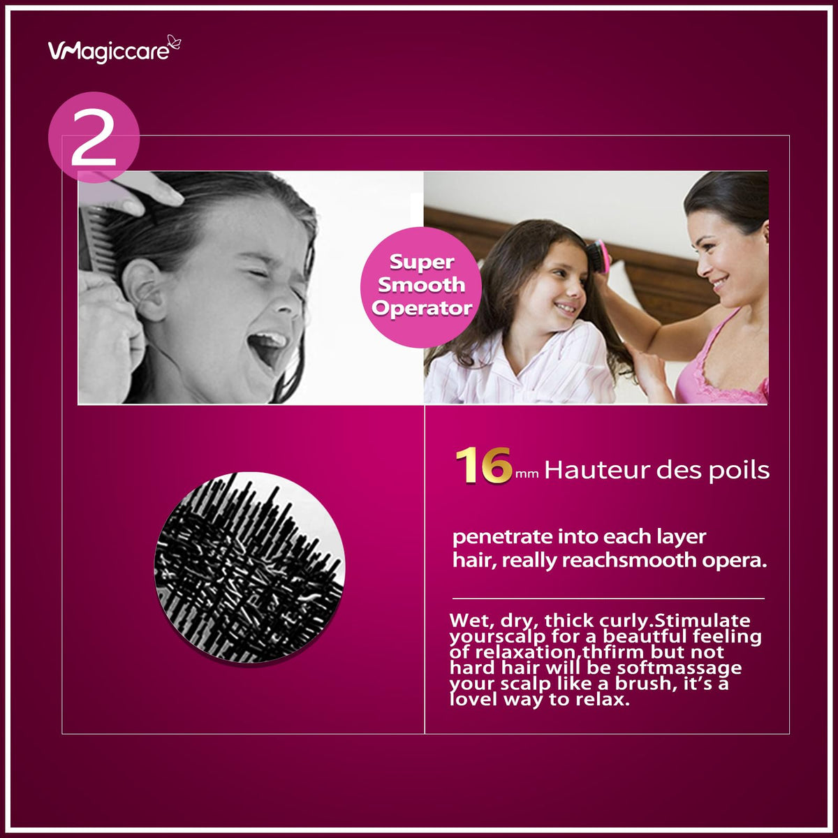 VMAGIC CARE Detangling Brush - glide the Detangler Brush through Tangled hair - Best Comb for Women, Girls, Men & Boys - Use in Wet and Dry Hair (Rose Red)