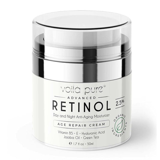 Voila pure Voila Pure - RETINOL CREAM - Moisturizer - For Face & Neck - 2.5% Slow Release Retinol - Infused With Hyaluronic Acid & Vitamin E - Use Day & Night For Best Anti-Ageing & Acne Results - 1.7fl Oz