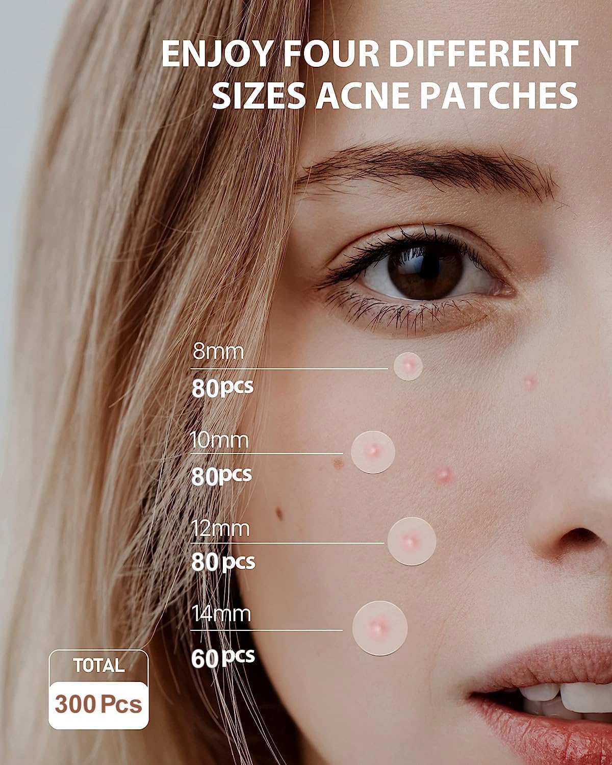 Zebrlan Pimple Patches 300 Counts Acne Patch Spot Patches Blemish Stickers Hydrocolloid Invisible Patches Spot Dots Acne Effectively Face Skin Care,4 Sizes