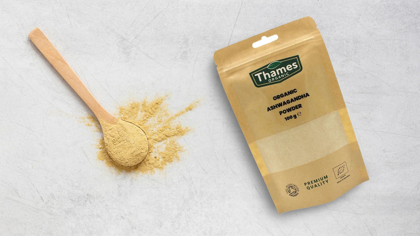 Organic Ashwagandha Powder - Pure Root Powder, Raw, Vegan, Non-GMO, No Additives or Preservatives, Promotes Relaxation - Thames Organic 500g
