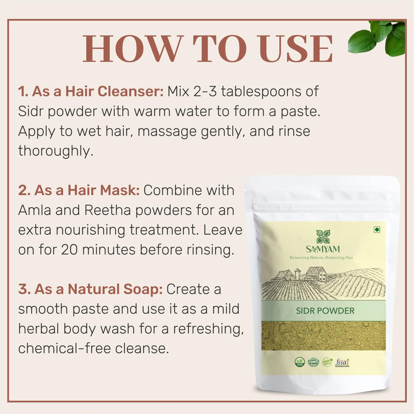 SAMYAM Natural Sidr/Jujube Powder - 500g Pack | Natural Hair and Body Cleanser, Herbal Soap