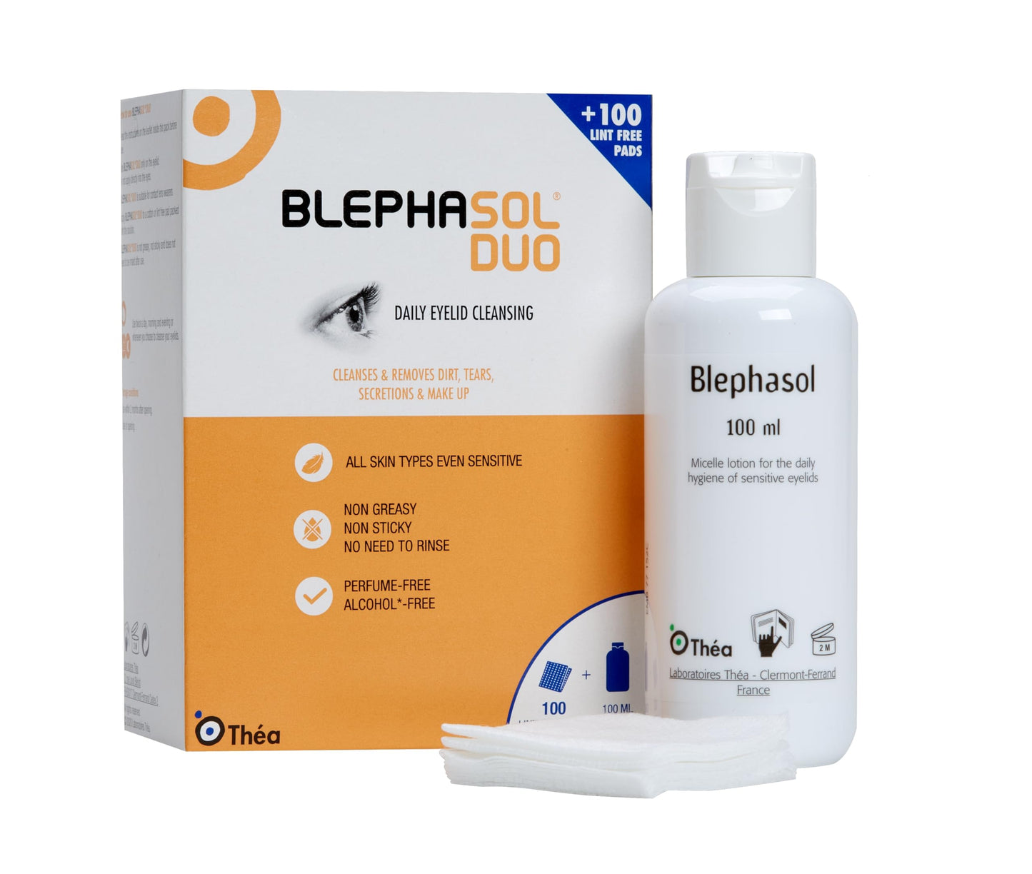 2 x Blephasol Duo 100 ml Micellar Eyelid Cleansing Lotion with 100 Lint-Free Pads | Effective and Gentle Cleansing for Make-Up Removal, Inflamed and Sensitive Eyelids | Soap & Alcohol-Free
