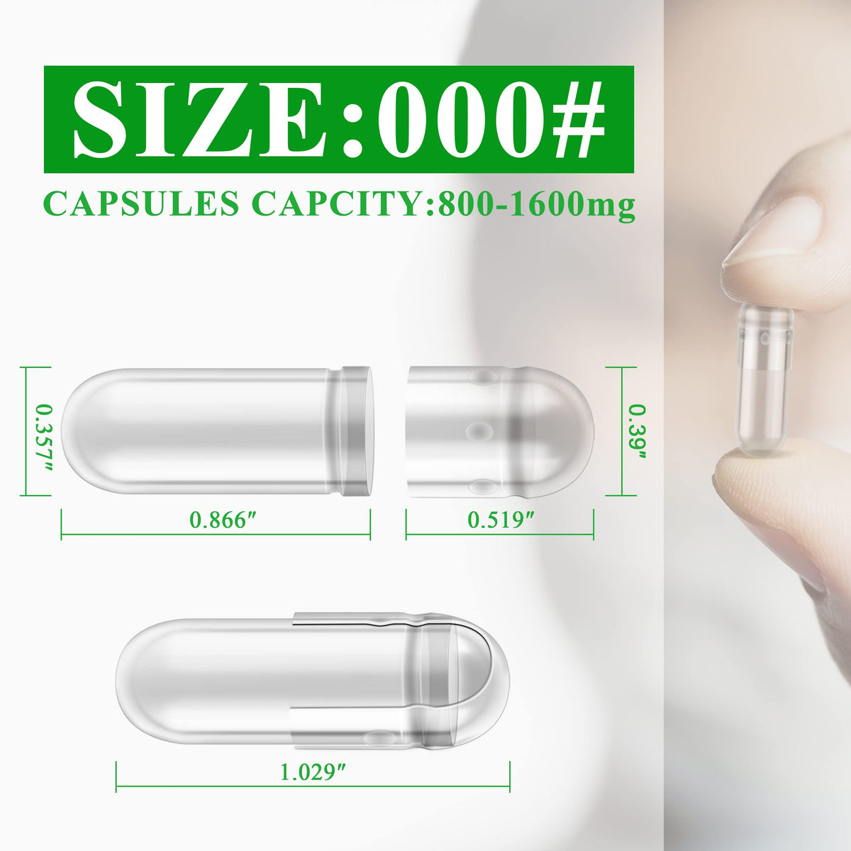 wananfu WANANFU Size 000 Empty Capsules Vegetarian (100 Count) Bundle with Micro Lab Spoon with Powder Tamper, Compatible with Capsule Filling Machine