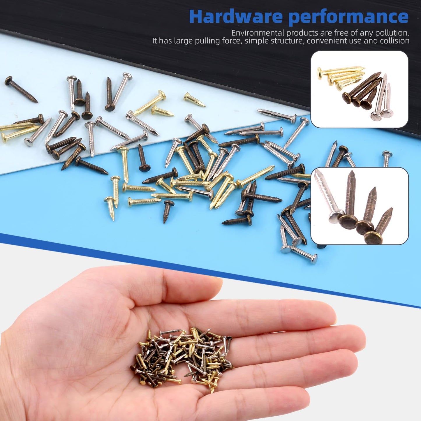 GLARKS Glarks 1600Pcs Small Tiny Nails Kit Wood Screw Nail Gold Silver Bronze 1x6mm, 1x8mm 1x10mm Mini Nails for DIY Hardware Accessories Fixed Installation