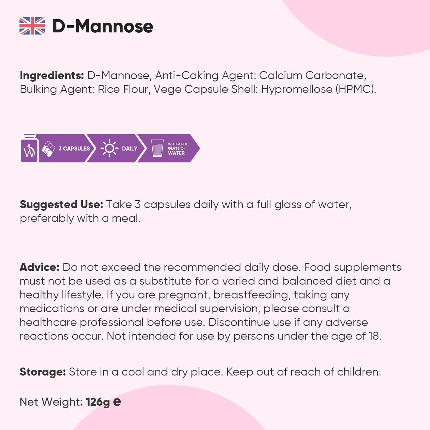 WeightWorld D-Mannose 2000mg - 180 Capsules - 2 Months Supply - Vegan-Friendly, Non-GMO & GMP-Approved - Split & Pour D Mannose Powder Capsules - Unflavoured, Easy to Swallow & Magnesium Stearate-Free