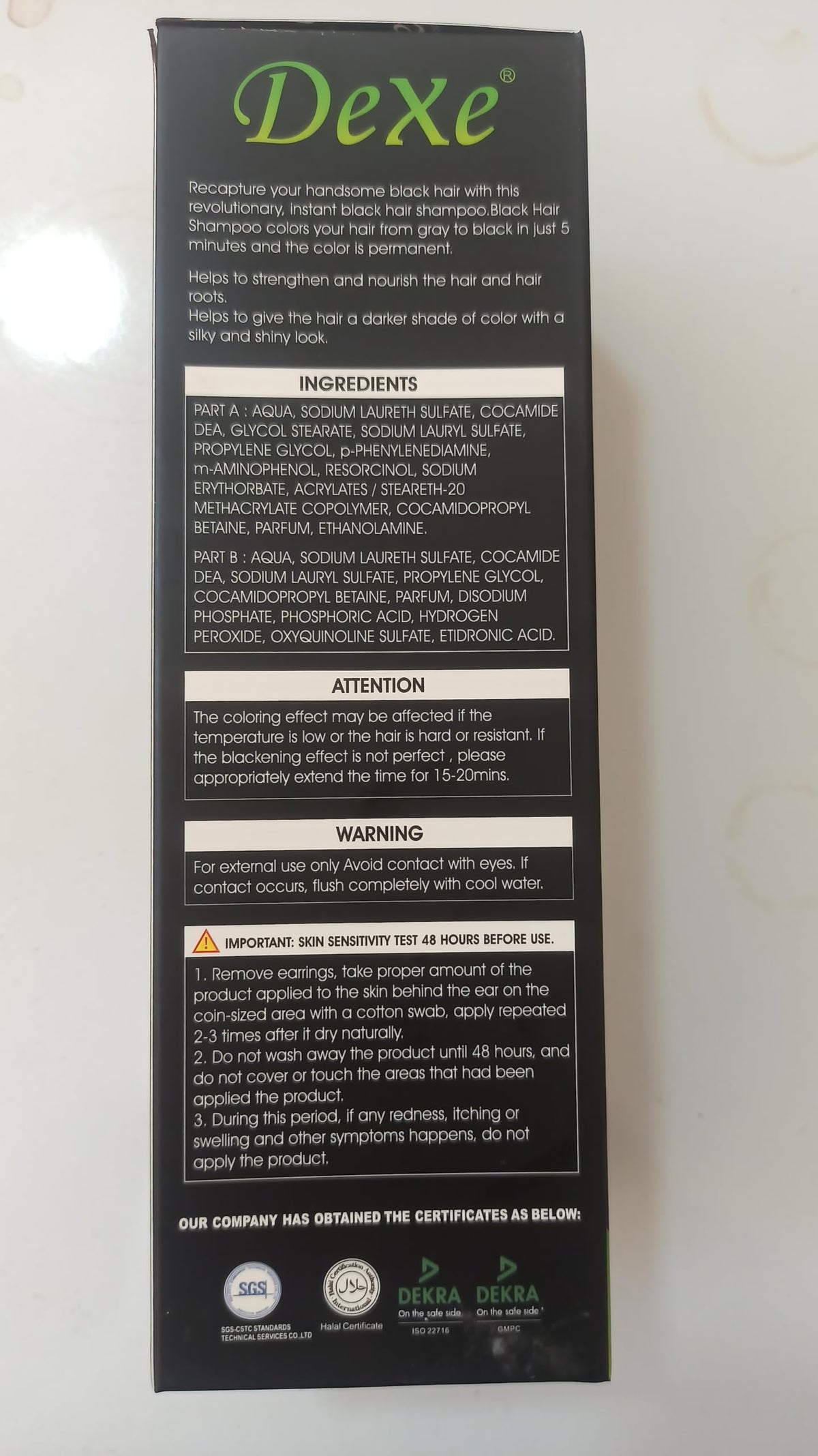 Dexe Black Hair Shampoo 400 ML Instant Hair Darkening Dye for Men Women Black Color - Easy to Use - Lasts 30 Days - Fast Acting Natural Ingredients