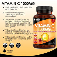 Vitamin C Tablets 1000mg - Premium Vitamin C Supplements - Enriched With Bioflavonoids & Rosehip Vegan & Vegetarian Vitamin C Tablets High Strength Ascorbic Acid Vit C for Normal Immune System UK Made