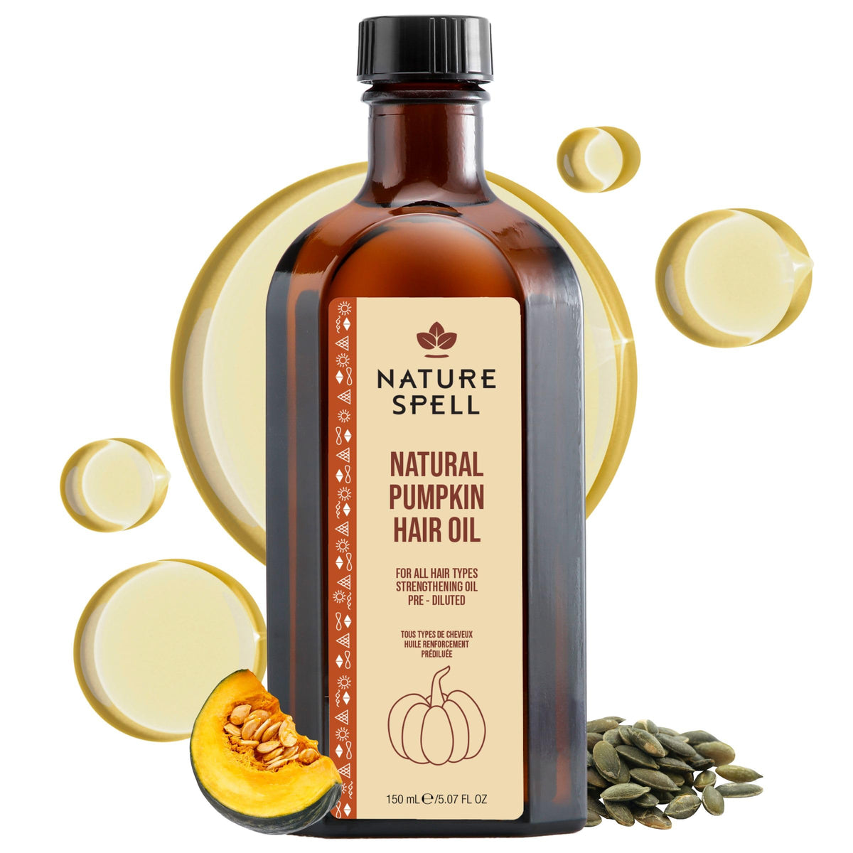 Nature Spell Pumpkin Oil for Hair, for All Hair Types, Vegan, 150ml