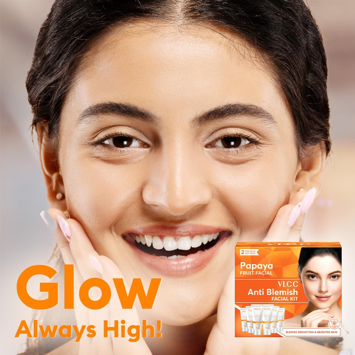 VLCC Papaya Fruit Facial Kit Glowing, Blemish Free Skin | With Papaya, Cucumber, Peach, and Orange Peel Extracts | Glowing at Home Facial Kit - 60g