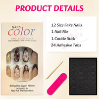 Ceboic French False Nails Short, 24Pcs Square Fake Nails Pink Orange Swirl Press on Nails with Rainbow Designs, Full Cover Artificial Nail Tips Stick on Nails for Women and Girls