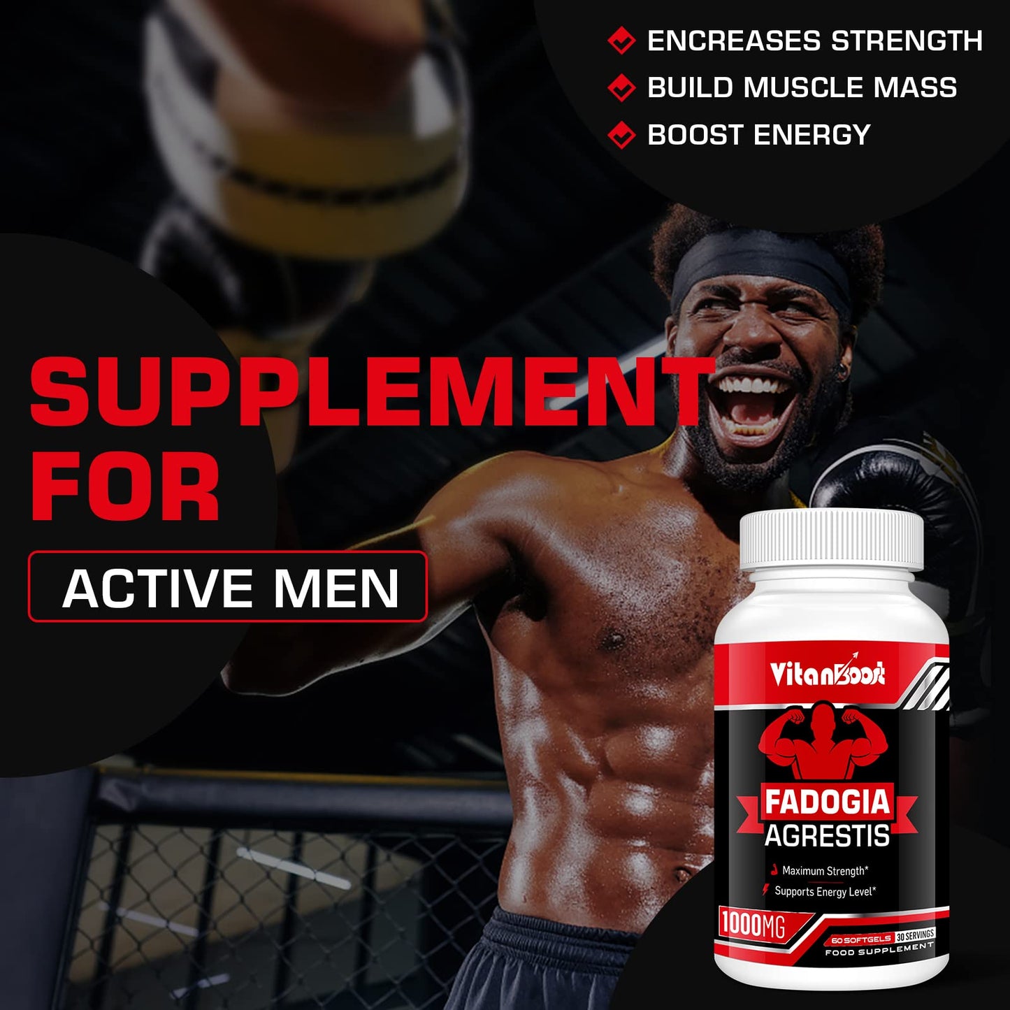 Vitanboost Fadogia Agrestis 1000mg with Ashwagandha & ZINC- Maximum Strength Fadogia Agrestis Extract Supplements - Drive, Athletic Performance & Muscle Mass - Gluten Free, Non-GMO, 120 Softgels