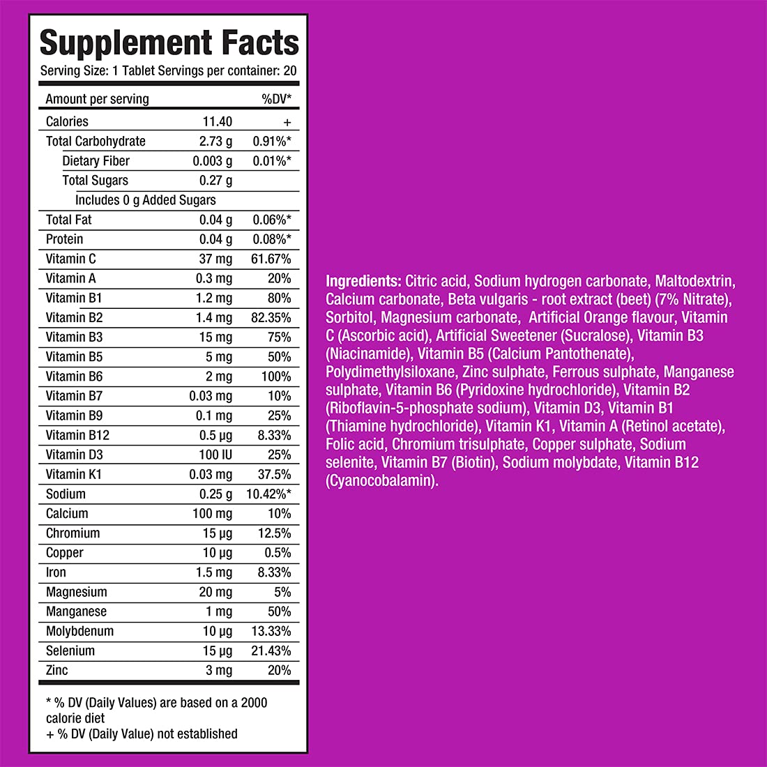 Fast&Up Multivitamin – Complete Multivitamin Supplement – All Day Energy – Saver Multipack - 80 Effervescent Tablets (4 X 20) - Supports Immune System – Orange Flavour