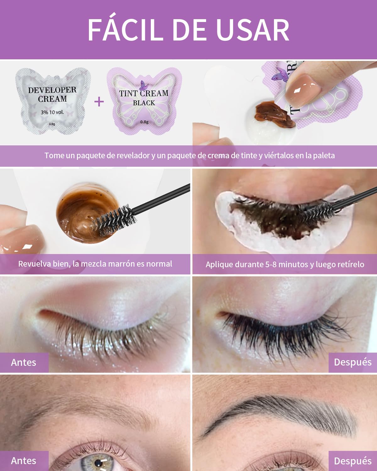 Libeauty Lash Tint Kit Black, Eyebroy Dye and Eyelash Tint Kit, Individual Package Developer & Black Lash Dye with Tools for Beginners and Salon, Last up 6 Weeks