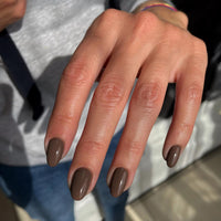 KQueenest Light Brown Press on Nails Short Oval, Short False Nails Almond, Glossy Solid Round Fake Nails Set, Reusable Natural Gel Stick on Nail for Women Finger Daily Wear 24 Pcs
