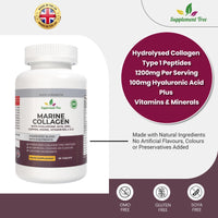 Supplement Tree Hydrolysed Marine Collagen Peptides Tablets 1200mg with Hyaluronic Acid, Vitamins C, E, B12, Copper, Zinc, & Iodine - High Strength Supplements for Women & Men - Hair Skin and Nails - 60 Tablets