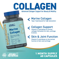 Applied Nutrition - Solutions - Marine Collagen - High Strength Type I Hydrolysed Collagen Capsules - Skin, Hair, Nail & Joint Support - 60 Capsules - 30 Servings