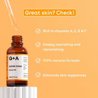 Q+A Super Food Facial Oil (30ml), Natural Vitamin-Rich Face Oil with Jojoba, Vitamin E Oil for Skin, Deeply Nourishes and Hydrates Dry, Sensitive, and Normal Skin, Boosts Skin Radiance and Glow