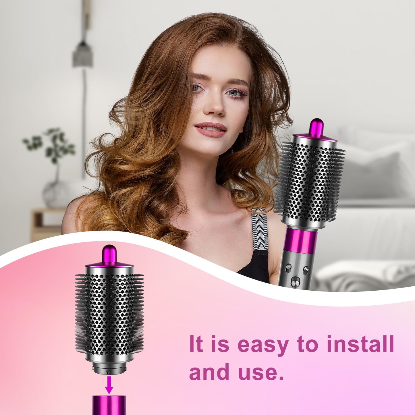 ZEPHBLOW Large Round Brush Compatible with Dyson Airwrap Attachments, Bigger Oval Round Volumizing Brush Compatible with Air Wrap, Shiny Voluminous Styles, Rose