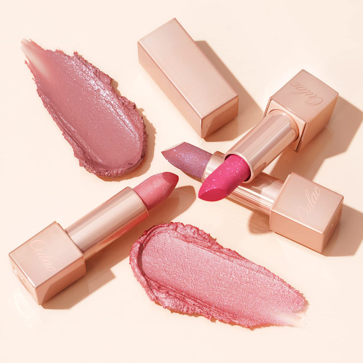 Oulac Pink Shimmer Lipstick for Women-Moisture Tinted Lip Balm for Dry Lips, Glitter Surface, Creamy Formula, Hydrating & Smooth, Infused with Shea Butter, Vegan, Gluten-Free (PG03) Pink Jewel