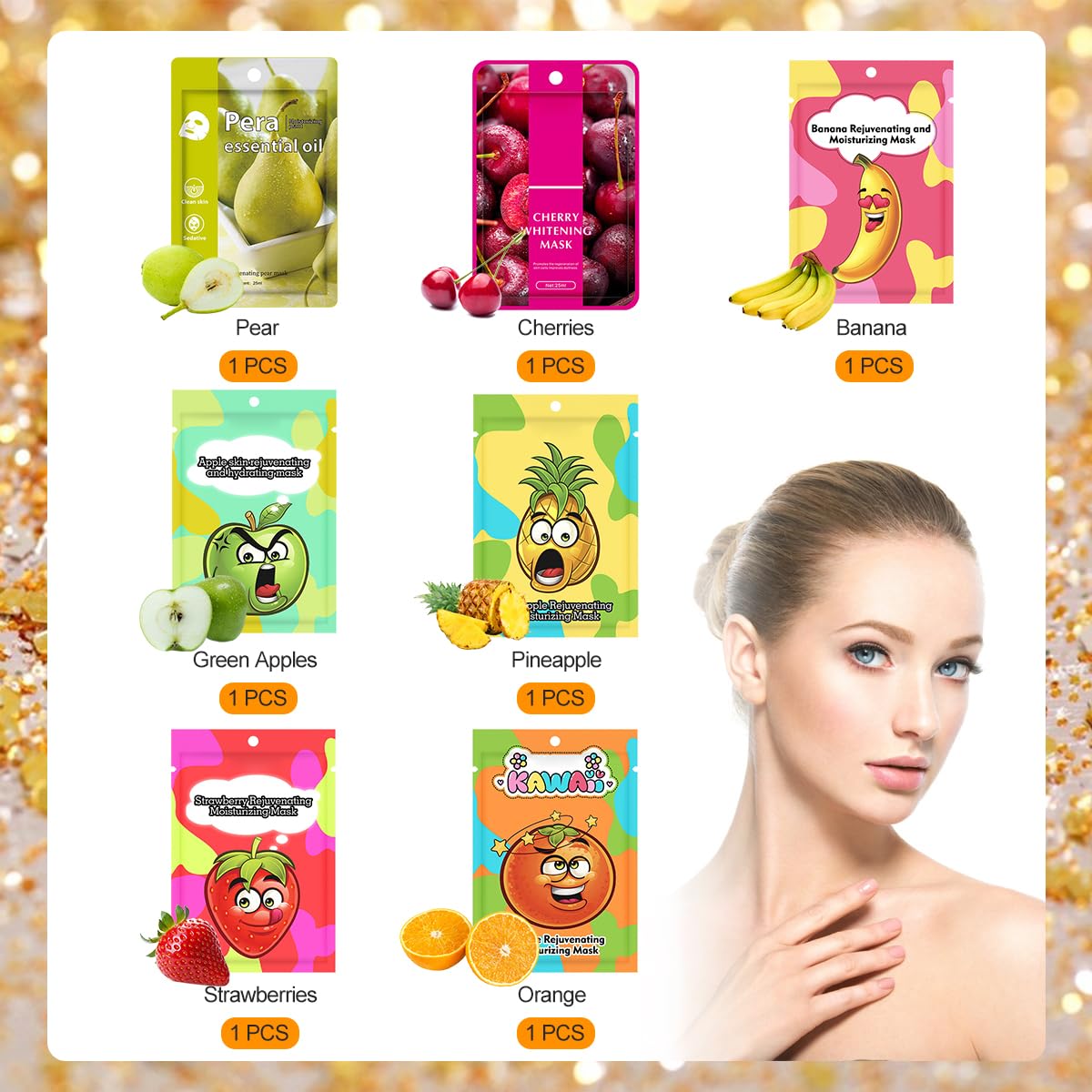 KARELLS Sheet Mask,7 pc Fruit Extract Masks,Organic Face Mask,Pineapple Face Mask,Moisturizing Facial Mask,Face Facial Mask,Collagen Face Mask,Hydrating,Improve dullness & Brighten,Women/Men for All Skin